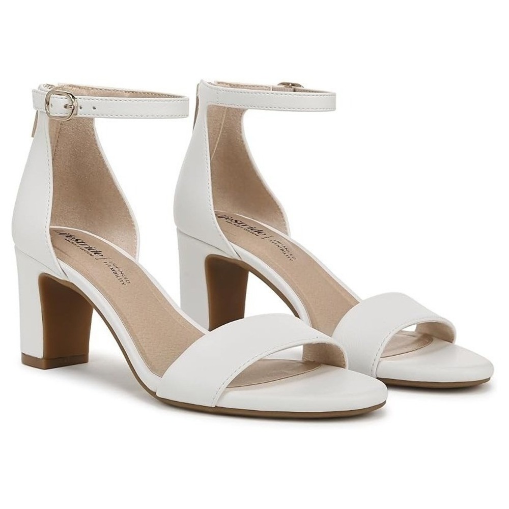 LifeStride Correas de Tobillo Womens Size 8 Heeled Sandal Florence White Tumble